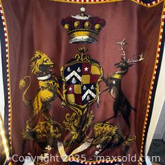 MaxSold Auction: Vintage Perry Ellis Silk Scarf Burgundy Coat of Arms Regal Royal Lion Deer Stag Crown - Toronto (Ontario, Canada) SELLER MANAGED Reseller Online Auction - Greengrove Crescent