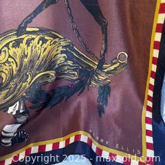 MaxSold Auction: Vintage Perry Ellis Silk Scarf Burgundy Coat of Arms Regal Royal Lion Deer Stag Crown - Toronto (Ontario, Canada) SELLER MANAGED Reseller Online Auction - Greengrove Crescent