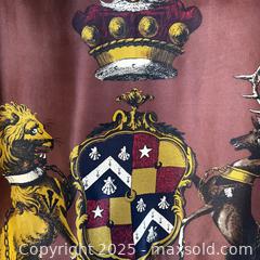 MaxSold Auction: Vintage Perry Ellis Silk Scarf Burgundy Coat of Arms Regal Royal Lion Deer Stag Crown - Toronto (Ontario, Canada) SELLER MANAGED Reseller Online Auction - Greengrove Crescent