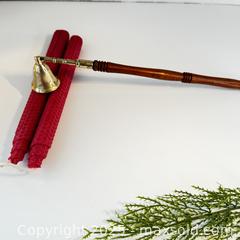 MaxSold Auction: vintage wood handled brass candle snuffer - red beeswax candles - Toronto (Ontario, Canada) SELLER MANAGED Reseller Online Auction - Greengrove Crescent
