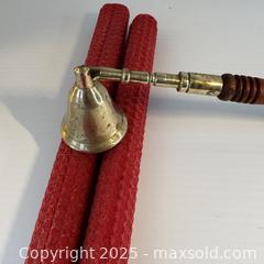 MaxSold Auction: vintage wood handled brass candle snuffer - red beeswax candles - Toronto (Ontario, Canada) SELLER MANAGED Reseller Online Auction - Greengrove Crescent