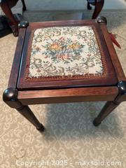 MaxSold Auction: a vintage wooden footstool with floral needlepoint upholstery - Lower Moreland Township (Pennsylvania, USA) SELLER MANAGED Estate Sale Online Auction -  Huntingdon Pike (CONDO)                      