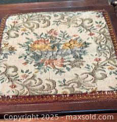 MaxSold Auction: a vintage wooden footstool with floral needlepoint upholstery - Lower Moreland Township (Pennsylvania, USA) SELLER MANAGED Estate Sale Online Auction -  Huntingdon Pike (CONDO)                      
