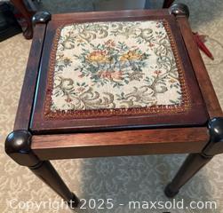 MaxSold Auction: a vintage wooden footstool with floral needlepoint upholstery - Lower Moreland Township (Pennsylvania, USA) SELLER MANAGED Estate Sale Online Auction -  Huntingdon Pike (CONDO)                      
