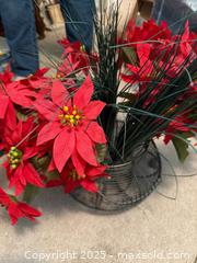 MaxSold Auction: Metal container with flower frog - faux poinsettias  - Lower Moreland Township (Pennsylvania, USA) SELLER MANAGED Estate Sale Online Auction -  Huntingdon Pike (CONDO)                      