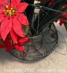 MaxSold Auction: Metal container with flower frog - faux poinsettias  - Lower Moreland Township (Pennsylvania, USA) SELLER MANAGED Estate Sale Online Auction -  Huntingdon Pike (CONDO)                      