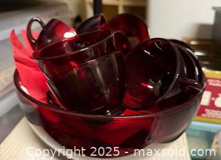 MaxSold Auction: Ruby Royal Punch Bowl and Cups MCM  - Lower Moreland Township (Pennsylvania, USA) SELLER MANAGED Estate Sale Online Auction -  Huntingdon Pike (CONDO)                      