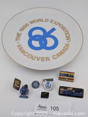 MaxSold Auction: Expo 86 Plate & Souvenir Pin Collection  - Langley (British Columbia, Canada) SELLER MANAGED Reseller Online Auction - 68 Avenue