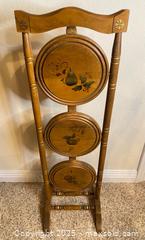 MaxSold Auction: Three Tier English Pie Stand with Painted Fruit, Foldable - Thousand Oaks (California, USA) PARTNER MANAGED Estate Sale Online Auction - Saxon Place