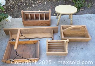 MaxSold Auction: Wood Slat Baskets, Stool, &#38; Shelf - Thousand Oaks (California, USA) PARTNER MANAGED Estate Sale Online Auction - Saxon Place