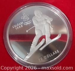 MaxSold Auction: 1988 Calgary Winter Olympics $20 Commemorative Coin - Silver - Barrie (Ontario, Canada) SELLER MANAGED Downsizing Online Auction - Oakley Park Square