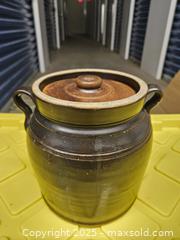 MaxSold Auction: Two-Handled Glazed Stoneware Crock with Lid -  Kingston (Ontario, Canada) PARTNER MANAGED Downsizing Online Auction - Steve Fonyo Drive  (STORAGE)