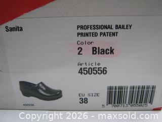 MaxSold Auction: NOS Sanita Danish Clogs Professional Bailey Print Patent Black EU Sz 38 - Esquimalt (British Columbia, Canada) SELLER MANAGED Downsizing Online Auction - Yarrow Place