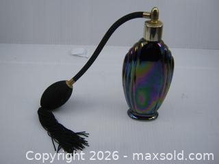 MaxSold Auction: Old Carnival Iridescent Glass Perfume Atomizer Bottle - Esquimalt (British Columbia, Canada) SELLER MANAGED Downsizing Online Auction - Yarrow Place