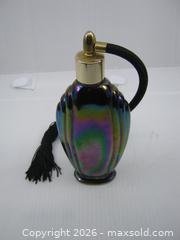 MaxSold Auction: Old Carnival Iridescent Glass Perfume Atomizer Bottle - Esquimalt (British Columbia, Canada) SELLER MANAGED Downsizing Online Auction - Yarrow Place