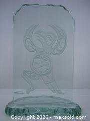 MaxSold Auction: Old David Montpetit Etched Glass Panel w/ West Coast Indigenous Designed Raven - Esquimalt (British Columbia, Canada) SELLER MANAGED Downsizing Online Auction - Yarrow Place