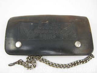 MaxSold Auction: Old Embossed Leather Harley Davidson Motor Cycles Biker Wallet Billfold w/ Chain - Esquimalt (British Columbia, Canada) SELLER MANAGED Downsizing Online Auction - Yarrow Place