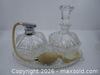MaxSold Auction: Old Glass Crystal Perfume Atomizer, Bottle & Dish - Esquimalt (British Columbia, Canada) SELLER MANAGED Downsizing Online Auction - Yarrow Place