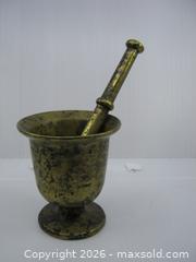 MaxSold Auction: Old Heavy Solid Brass Pharmacy Mortar & Pestle  - Esquimalt (British Columbia, Canada) SELLER MANAGED Downsizing Online Auction - Yarrow Place