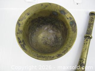 MaxSold Auction: Old Heavy Solid Brass Pharmacy Mortar & Pestle  - Esquimalt (British Columbia, Canada) SELLER MANAGED Downsizing Online Auction - Yarrow Place