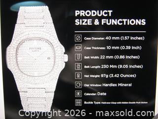 MaxSold Auction: Old NOS Pintime Quartz Wristwatch w/ Big Face & Silver Stainless Steel Band w/ Crystal Diamonds - Esquimalt (British Columbia, Canada) SELLER MANAGED Downsizing Online Auction - Yarrow Place