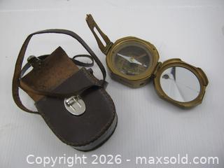 MaxSold Auction: Old Stanley London Nautical Solid Brass Compass Natural Sine w/ Leather Case - Esquimalt (British Columbia, Canada) SELLER MANAGED Downsizing Online Auction - Yarrow Place