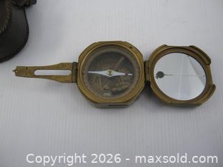MaxSold Auction: Old Stanley London Nautical Solid Brass Compass Natural Sine w/ Leather Case - Esquimalt (British Columbia, Canada) SELLER MANAGED Downsizing Online Auction - Yarrow Place