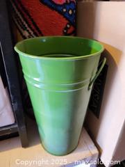 MaxSold Auction: Bright Green Painted Metal Tall Bucket / Decorative Pail - Kingston (Ontario, Canada) SELLER MANAGED Downsizing Online Auction - Development Drive (STORAGE)