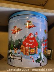 MaxSold Auction: Holiday/Christmas Round Metal Storage Tin - Kingston (Ontario, Canada) SELLER MANAGED Downsizing Online Auction - Development Drive (STORAGE)