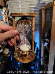 MaxSold Auction: Rustic Faux-Aged Wood Hourglass Sand Timer, 6–8 in - Kingston (Ontario, Canada) SELLER MANAGED Downsizing Online Auction - Development Drive (STORAGE)