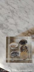 MaxSold Auction: Acrylic Block Paperweight Lot with Embedded Coins, 2.5–3 in - Bowie (Maryland, USA) SELLER MANAGED Estate Sale Online Auction -  Chantilly Lane