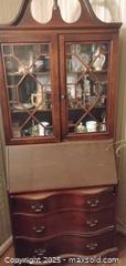 MaxSold Auction: Bureau Secretary Desk with Glass China/Bookcase Top - Bowie (Maryland, USA) SELLER MANAGED Estate Sale Online Auction -  Chantilly Lane