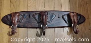 MaxSold Auction: Carved Hardwood Elephant Wall-Mounted Coat Rack with 3 Hooks - Bowie (Maryland, USA) SELLER MANAGED Estate Sale Online Auction -  Chantilly Lane