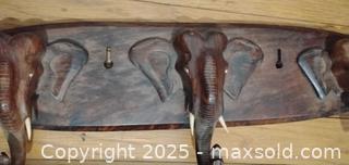 MaxSold Auction: Carved Hardwood Elephant Wall-Mounted Coat Rack with 3 Hooks - Bowie (Maryland, USA) SELLER MANAGED Estate Sale Online Auction -  Chantilly Lane