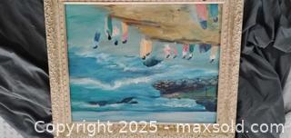 MaxSold Auction: Coastal Beach Scene Framed Oil/Acrylic Painting on Canvas - Bowie (Maryland, USA) SELLER MANAGED Estate Sale Online Auction -  Chantilly Lane
