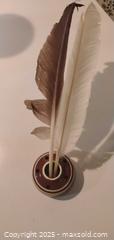 MaxSold Auction: Feather Quill Desk Set with Ceramic/Porcelain Holder - Bowie (Maryland, USA) SELLER MANAGED Estate Sale Online Auction -  Chantilly Lane