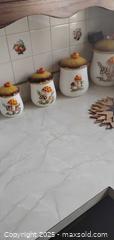 MaxSold Auction: Vintage Mushroom Motif Ceramic 4-Piece Kitchen Canister Set - Bowie (Maryland, USA) SELLER MANAGED Estate Sale Online Auction -  Chantilly Lane