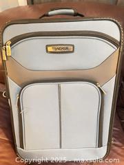 MaxSold Auction: Two Soft-Sided Upright Rolling Suitcases — Black & Light Blue - Cobourg (Ontario, Canada) SELLER MANAGED Reseller Online Auction - Spragge Crescent