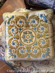 MaxSold Auction: Antique Needlepoint Velvet Silky French Petit Point Square Throw Pillows - San Francisco (California, USA) SELLER MANAGED Estate Sale Online Auction - Kenwood Way