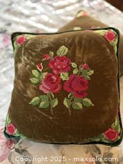 MaxSold Auction: Handmade Wool Velvet Floral Needlepoint Pillow. Floral Motif. Set of 2.  - San Francisco (California, USA) SELLER MANAGED Estate Sale Online Auction - Kenwood Way