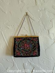 MaxSold Auction: Petit Point Floral Needlepoint Tapestry Embroidery Purse Handbag BLACK Vintage - San Francisco (California, USA) SELLER MANAGED Estate Sale Online Auction - Kenwood Way
