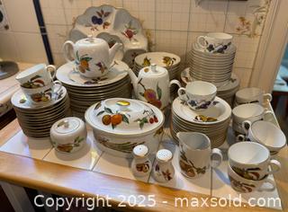 MaxSold Auction: RARE Vintage Royal Worcester Fine Porcelain Evesham Dishware: Teapots, Salt &#38; Pepper Shakers, Plates, Cups, &#38; More! - San Francisco (California, USA) SELLER MANAGED Estate Sale Online Auction - Kenwood Way