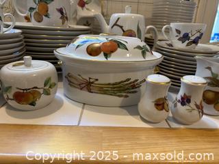 MaxSold Auction: RARE Vintage Royal Worcester Fine Porcelain Evesham Dishware: Teapots, Salt &#38; Pepper Shakers, Plates, Cups, &#38; More! - San Francisco (California, USA) SELLER MANAGED Estate Sale Online Auction - Kenwood Way