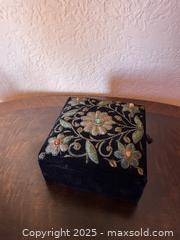 MaxSold Auction: Vintage Black Velvet Embroidered Metallic Needlework Beaded Jewelry Box - San Francisco (California, USA) SELLER MANAGED Estate Sale Online Auction - Kenwood Way