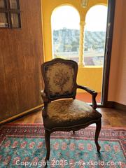 MaxSold Auction: Vintage French Louis XV Style Needlepoint Arm Chair with Pink Tapestry Upholstery - San Francisco (California, USA) SELLER MANAGED Estate Sale Online Auction - Kenwood Way