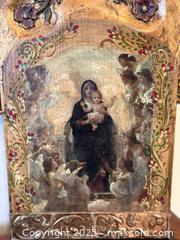 MaxSold Auction: Vintage Hand-Carved Wooden Madonna and Child Sculpture &#38; The Virgin Mary With Angels Painted Board - San Francisco (California, USA) SELLER MANAGED Estate Sale Online Auction - Kenwood Way