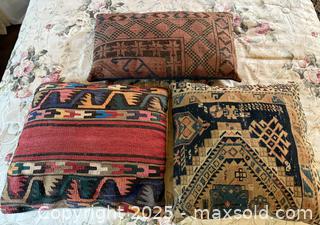 MaxSold Auction: Vintage Kilm Rug Pillow Lot. Large. Set of 3.  - San Francisco (California, USA) SELLER MANAGED Estate Sale Online Auction - Kenwood Way