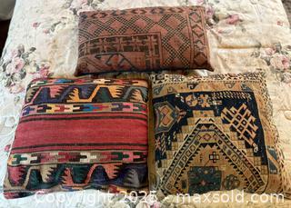 MaxSold Auction: Vintage Kilm Rug Pillow Lot. Large. Set of 3.  - San Francisco (California, USA) SELLER MANAGED Estate Sale Online Auction - Kenwood Way