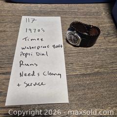 MaxSold Auction: 1970s timex watch with Pepsi dial - Central Elgin (Ontario, Canada)  PARTNER MANAGED Downsizing Online Auction - Shorlea Line (STORAGE)