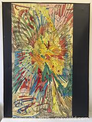 MaxSold Auction: "Gabriel" 1966 Explosive Acrylic On Canvas Artist Signed Mercedes Horne {1925-2011} Statement Piece Painting 49" - Toronto (Ontario, Canada) PARTNER MANAGED Estate Sale Online Auction - Railside Road